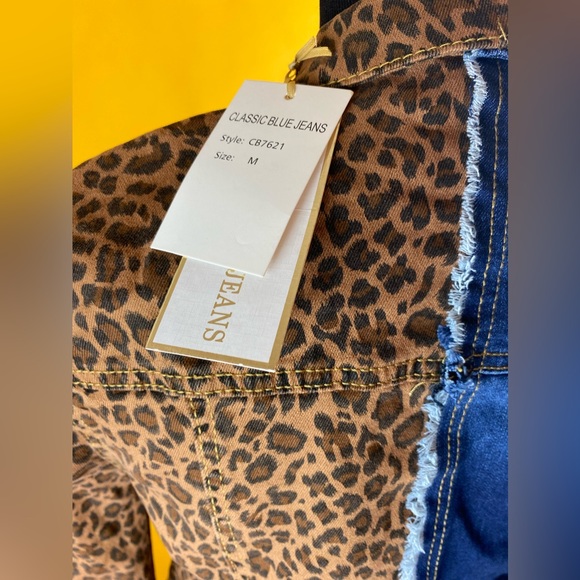 NWT Classic Blue Jeans Half Leopard & Distressed Blue Jean Jacket - Picture 5 of 7